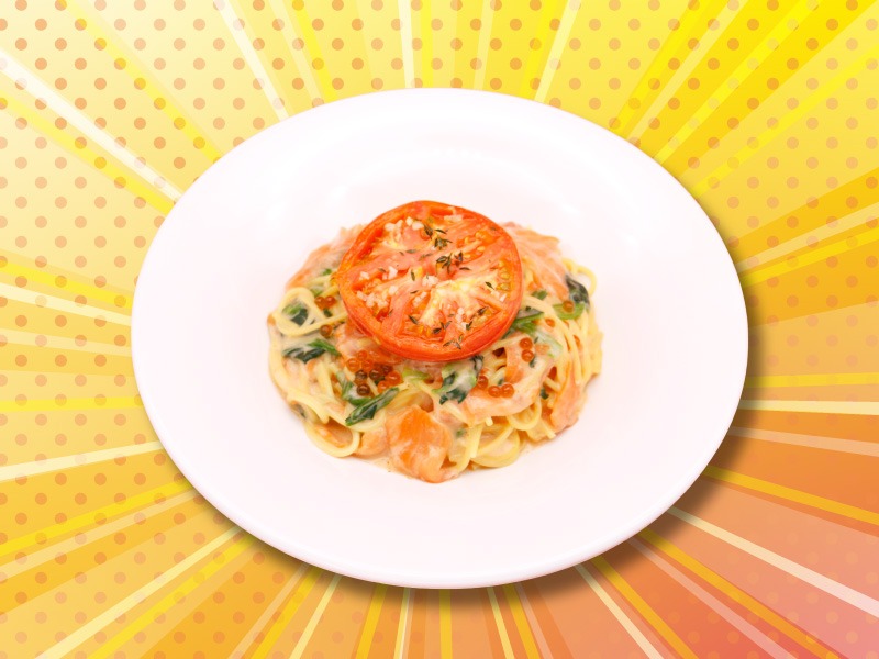 鮭魚與鮭魚卵番茄奶油義大利麵