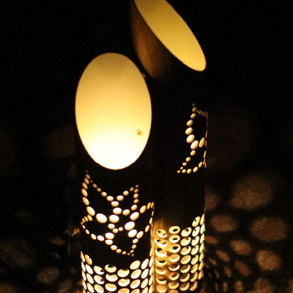 Pathways Illuminated With Bamboo Lanterns