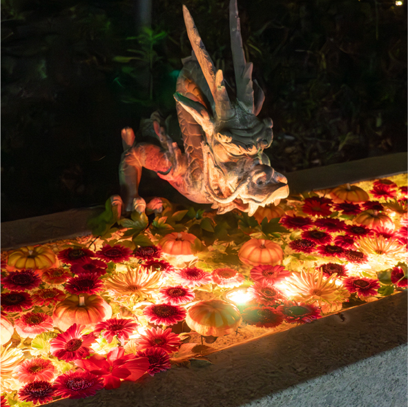 An Illuminated Floral Purification Basin
